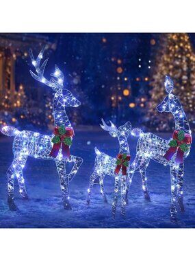 3-Piece Lighted Christmas Deer Family Set - Outdoor Yard Decor with 145 LEDs